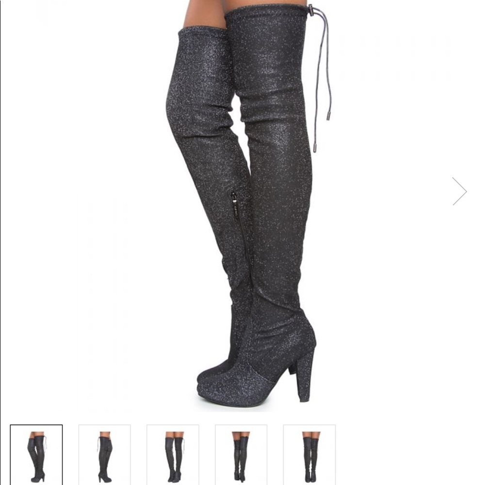 Thigh high black glitter boot. NIB.
